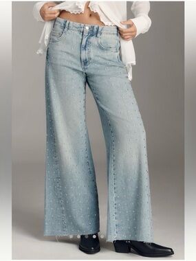 Anthropologie The Adi Mid-Rise Studded Flare Jeans by Pilcro